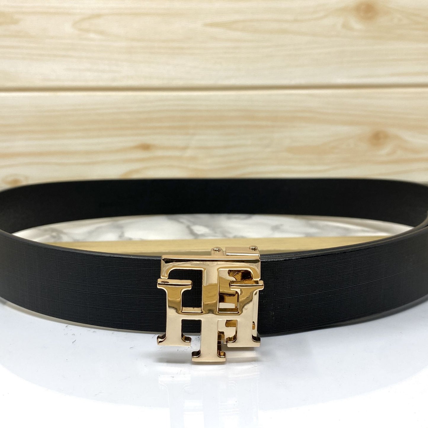 TH Pattern Leather Strap Belt-JonasParamount
