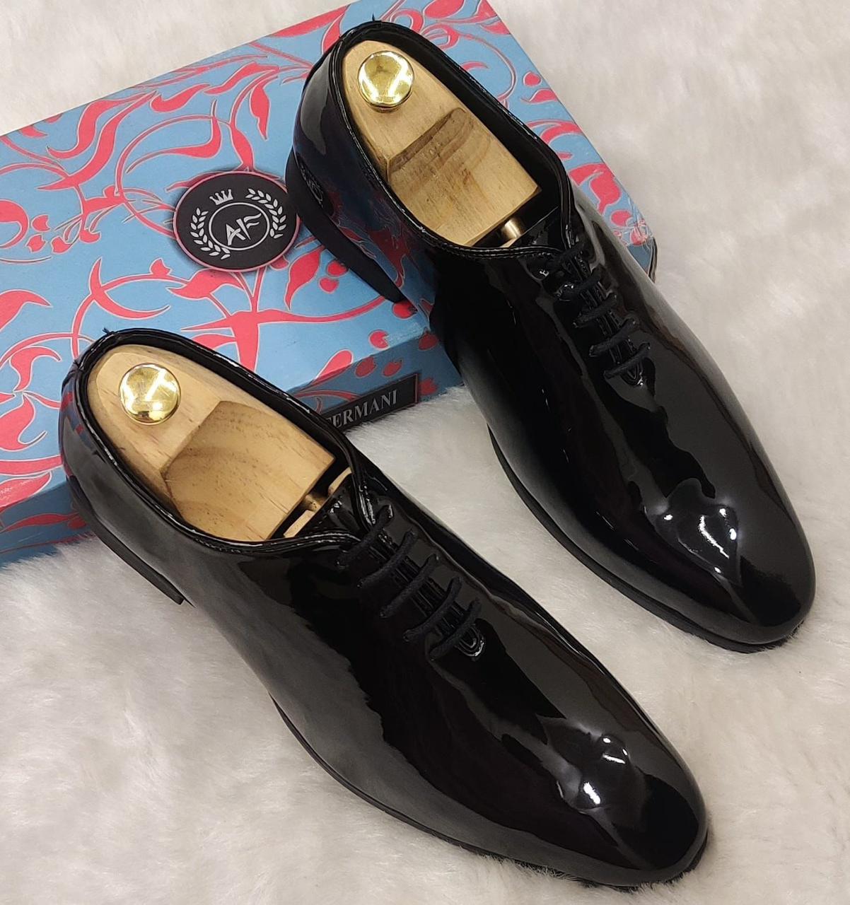 Men’s Premium Patent Leather Oxford Shoes – Classic Black Formal Lace-Up Dress Shoes