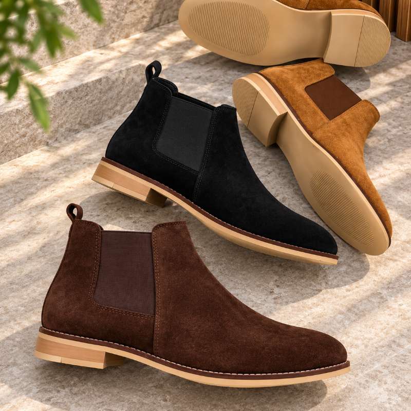 Men's Genuine Suede Chelsea Boots – Premium Slip-On Ankle Boots