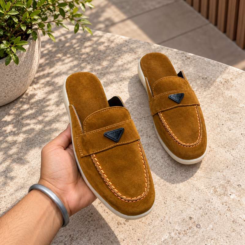 Men's Premium Suede Slip-On Loafers – Backless Mules