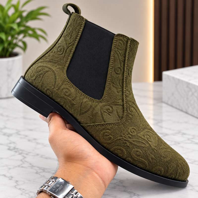 Men's Premium Embossed Suede Chelsea Boots | Handmade Leather Ankle Boots
