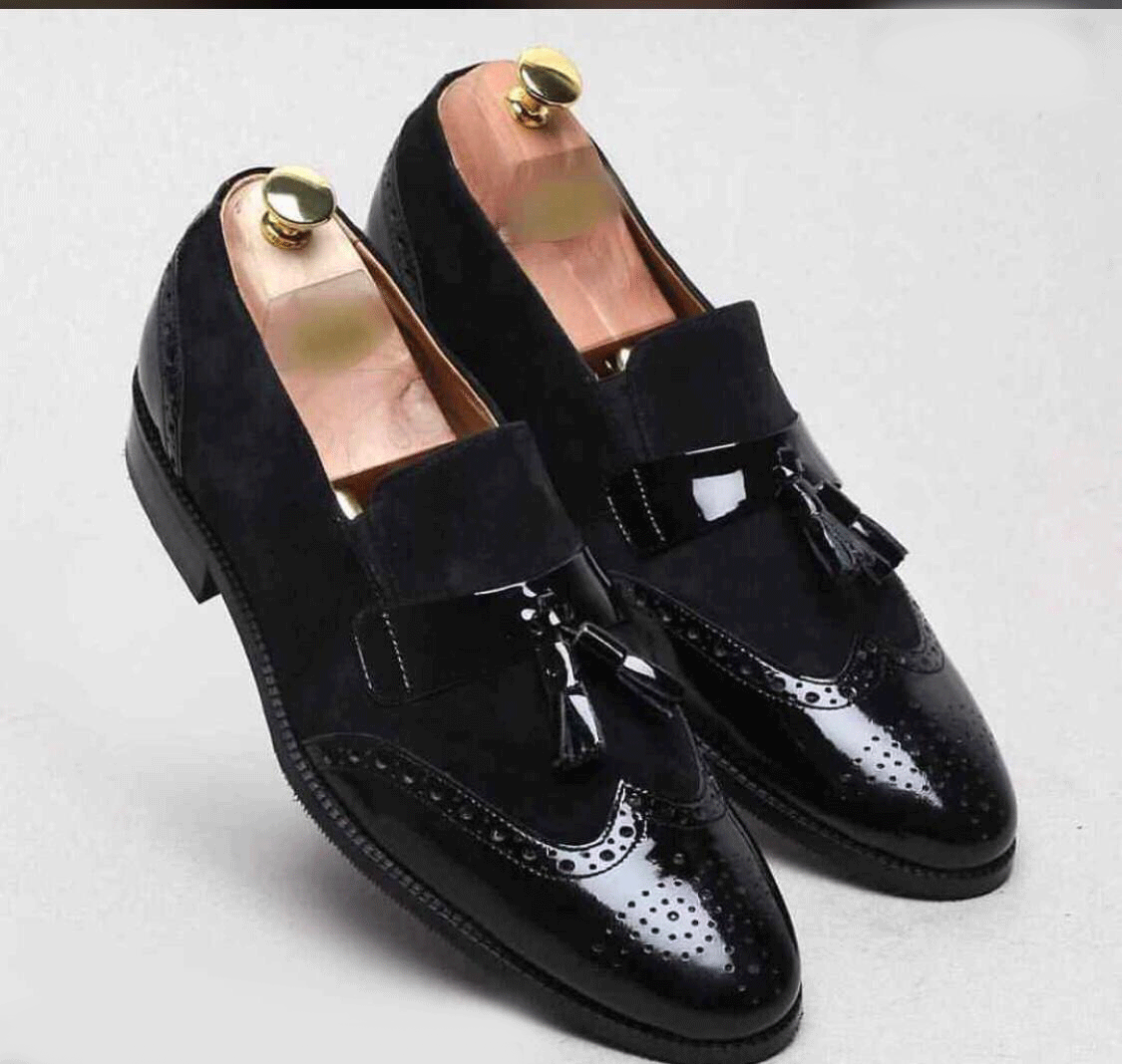 Black shiny loafer shoes discount