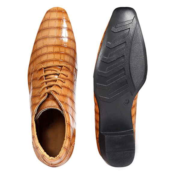 Crocodile Style Height Increasing Faux Leather Material Lace-Up Boots -JonasParamount