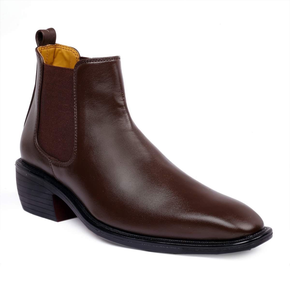 Classy Hight Ankle Height Increasing Brown Chelsea Boots For Men-JonasParamount
