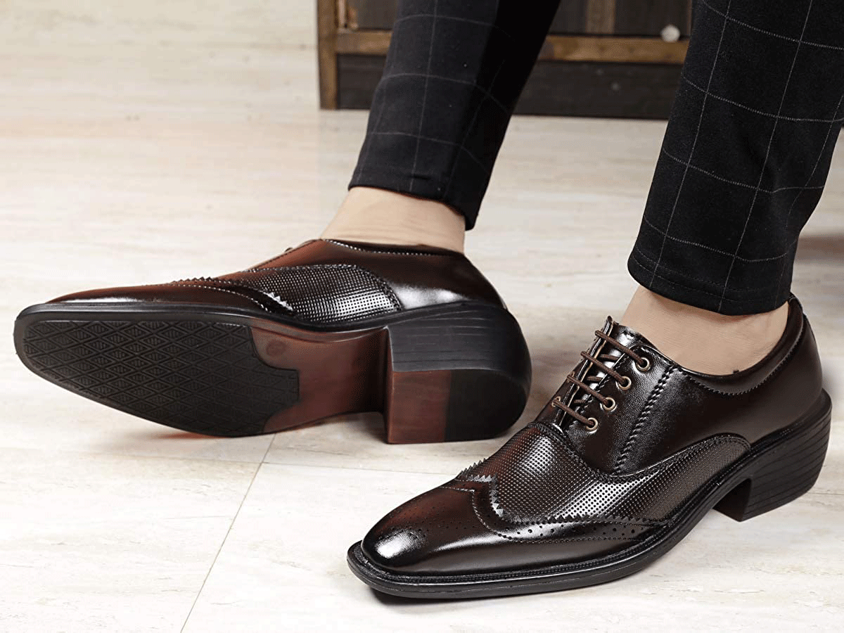 Height Increasing Brown Casual And Formal Lace Up Shoes For Men