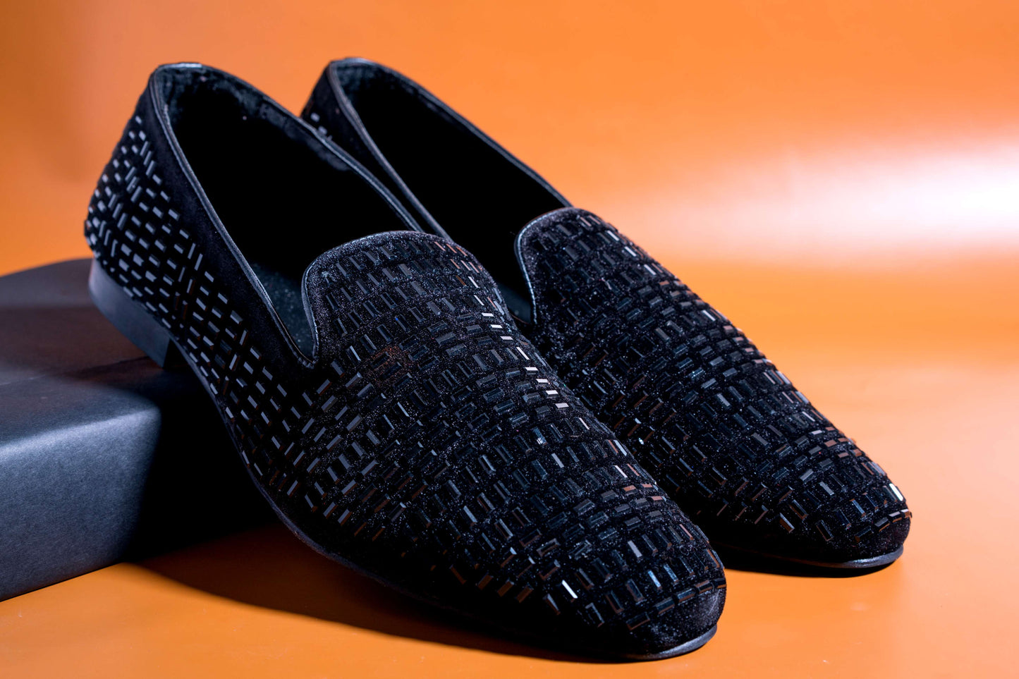 Stylish Men's Fashion Wedding Imported Studded Black Moccasins High Quality Slip On Flat Loafer-JonasParamount
