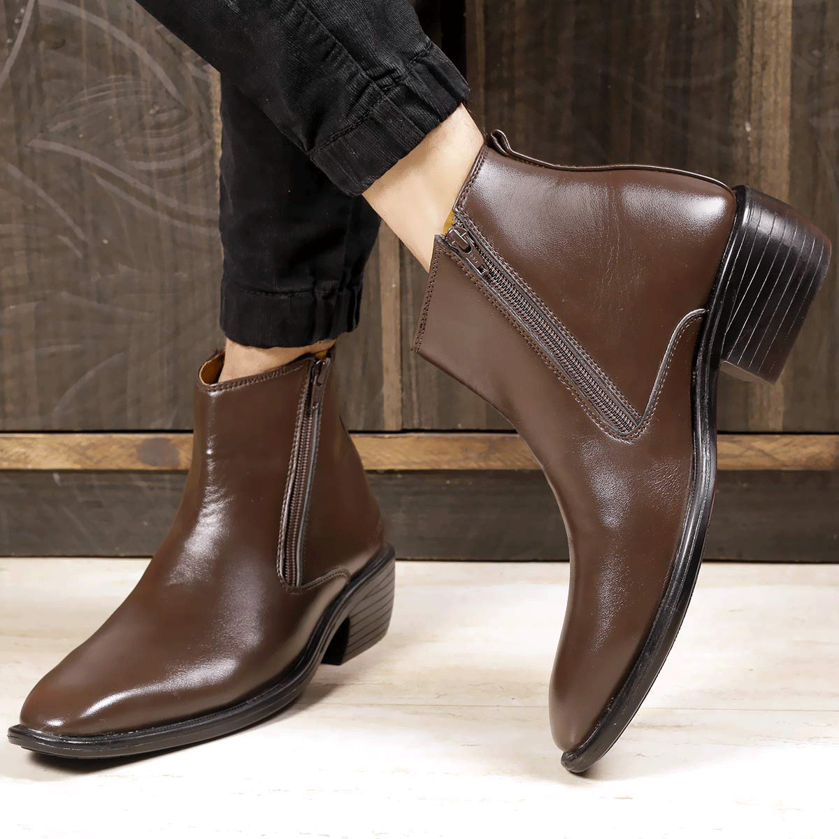 New Arrival Brown Casual Formal Zipper Ankle Boots For Men JonasParamount