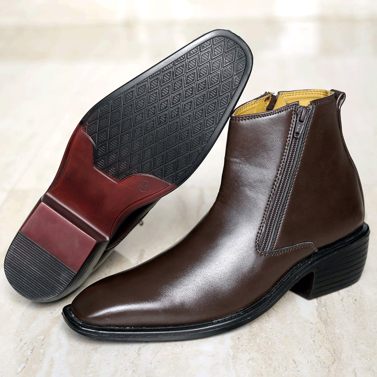 New Arrival Brown Casual Formal Zipper Ankle Boots For Men-JonasParamount