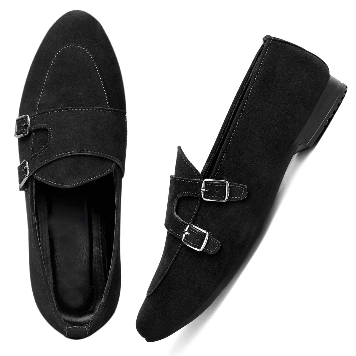 Stylish Double Monk Suede Material Slip On Shoes For Men's-JonasParamount