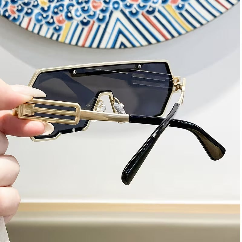 Geometric One-Piece Lens Sunglasses for Men and Women | Gold Fashion Shades