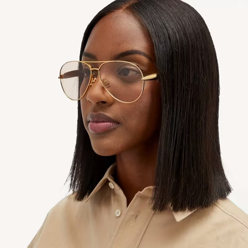 Premium Gold Aviator Eyeglass Frame for Men & Women | Oversized Metal Optical Glasses