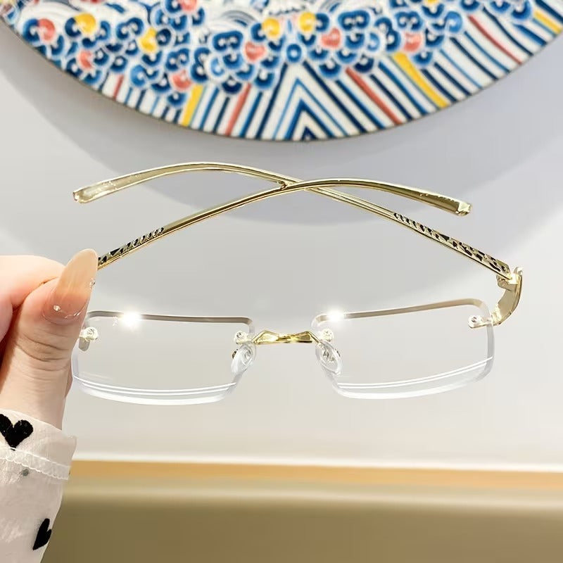 Luxury Rimless Clear Lens Glasses for Men and Women | Gold Leopard Print Eyewear
