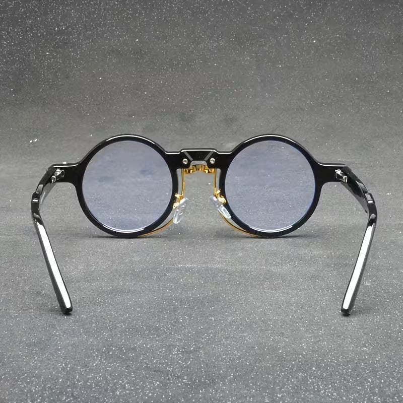 Round Retro Flat Lens Glasses for Men & Women | Vintage Black Fashion Eyewear