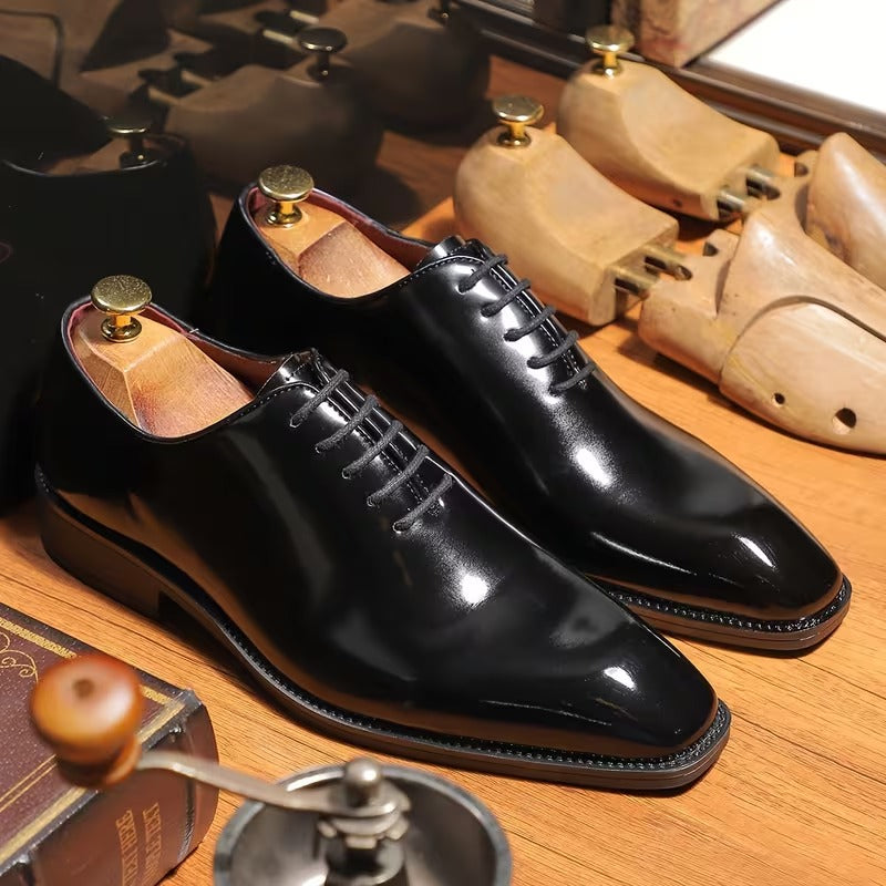 Men’s Premium Patent Leather Oxford Shoes – Classic Black Formal Lace-Up Dress Shoes