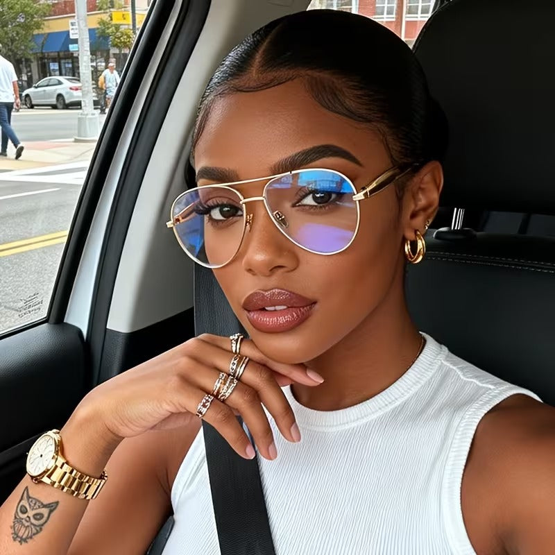 Oval Double Beam Metal Glasses with Clear Lenses | Retro Unisex Fashion Eyewear