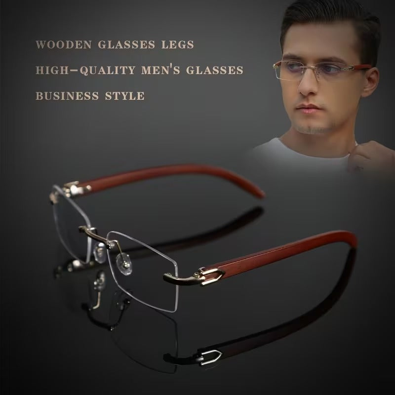 Rimless Rectangular Glasses for Men & Women | Gold & Brown