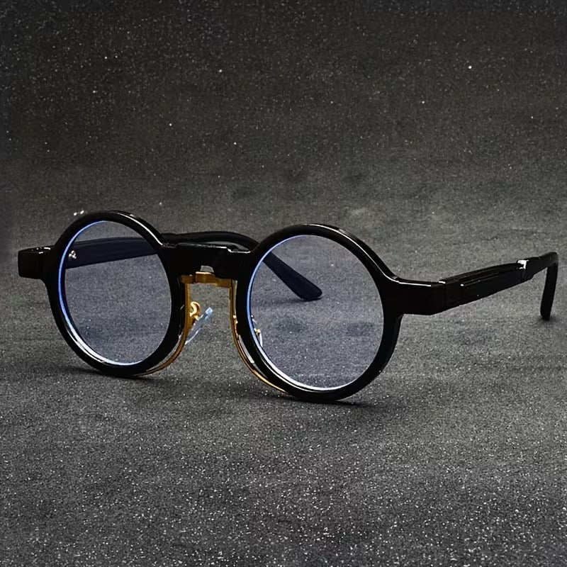 Round Retro Flat Lens Glasses for Men & Women | Vintage Black Fashion Eyewear