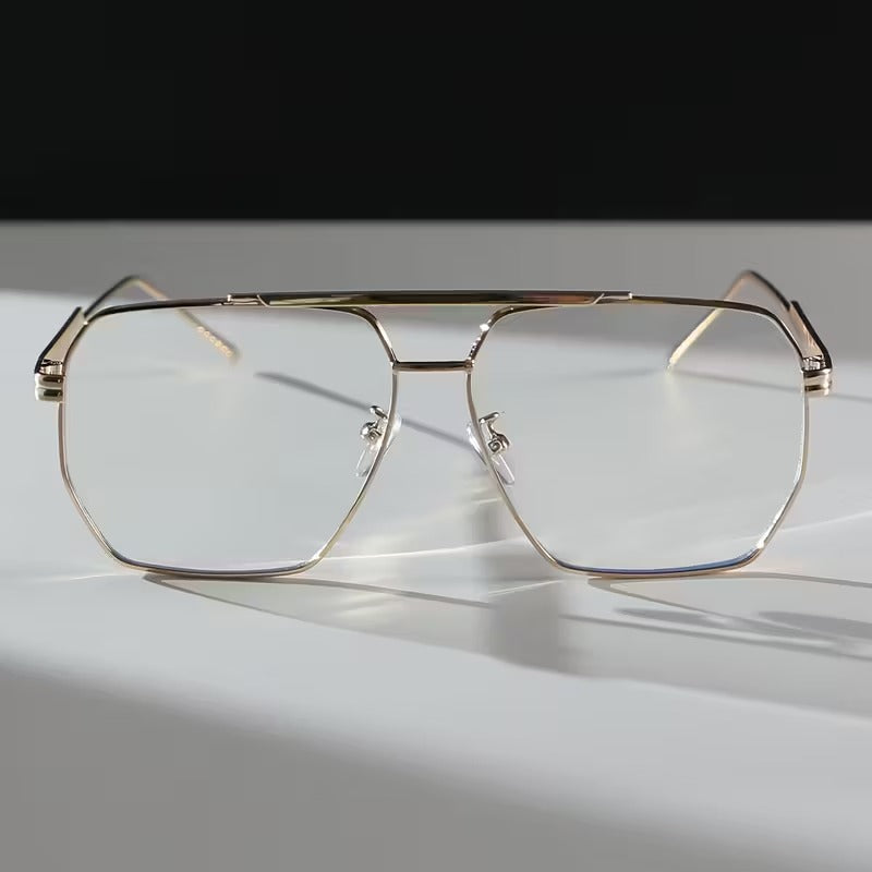Oversized Gold Geometric Metal Eyeglass Frame for Men & Women