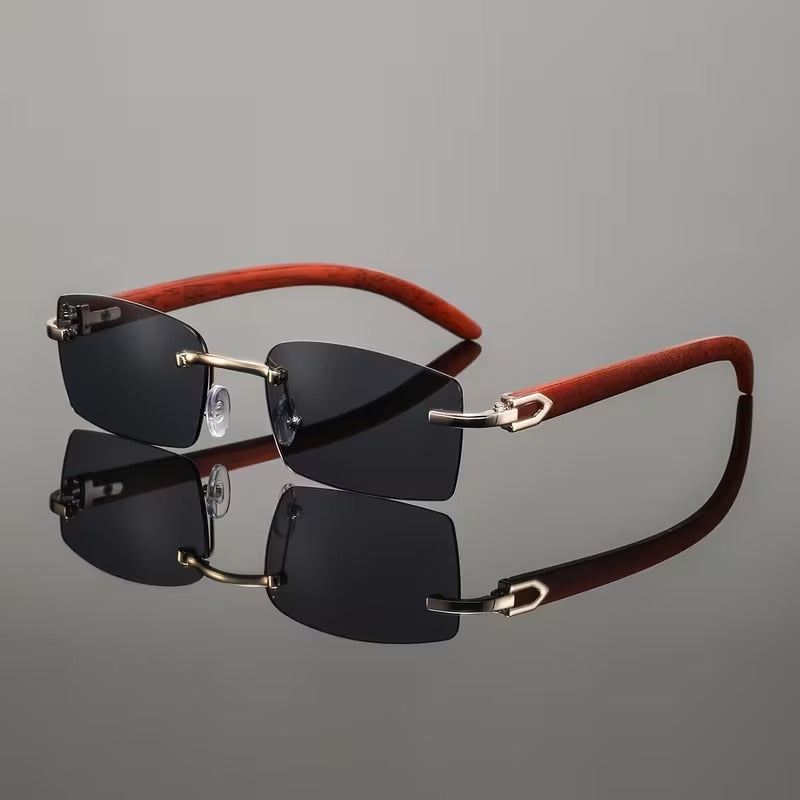 Rimless Rectangular Glasses for Men & Women | Gold & Black