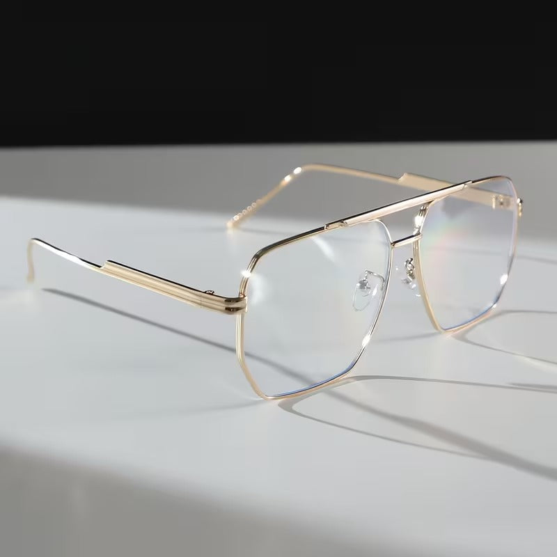 Oversized Gold Geometric Metal Eyeglass Frame for Men & Women
