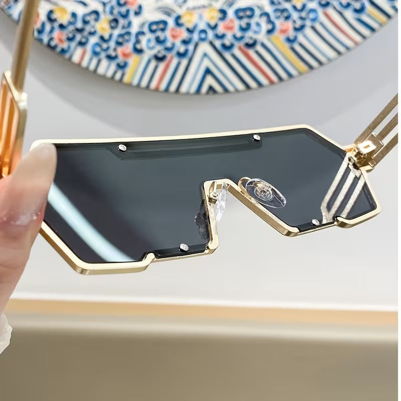 Geometric One-Piece Lens Sunglasses for Men and Women | Gold Fashion Shades