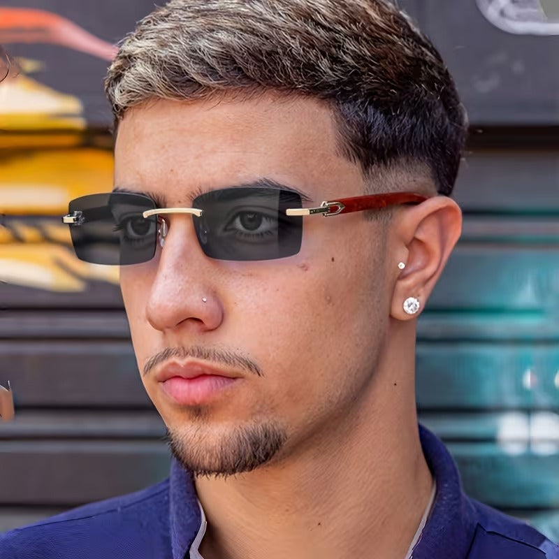 Rimless Rectangular Glasses for Men & Women | Gold & Black