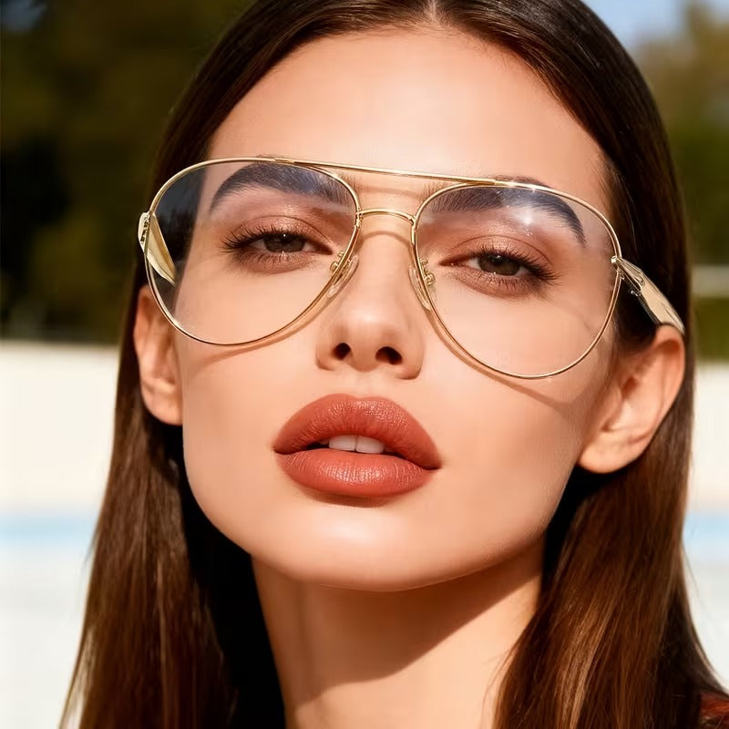 Premium Gold Aviator Eyeglass Frame for Men & Women | Oversized Metal Optical Glasses