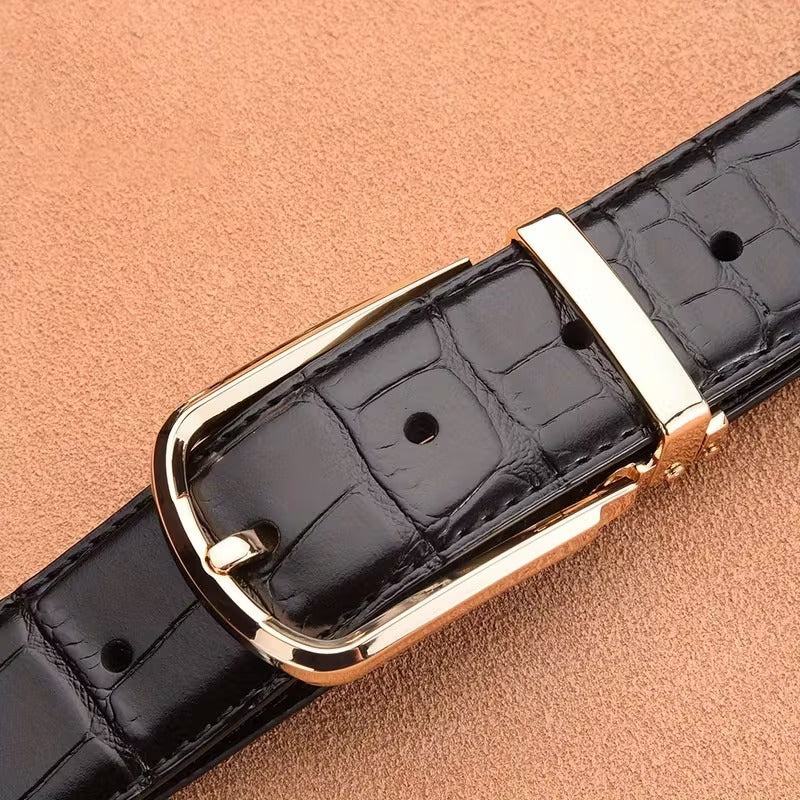 Men’s Croc Textured Leather Belt – Premium Alloy Pin Buckle Formal & Casual Belt