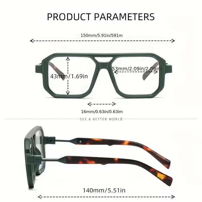 Premium Double Bridge Square Blue Light Blocking Glasses for Men & Women
