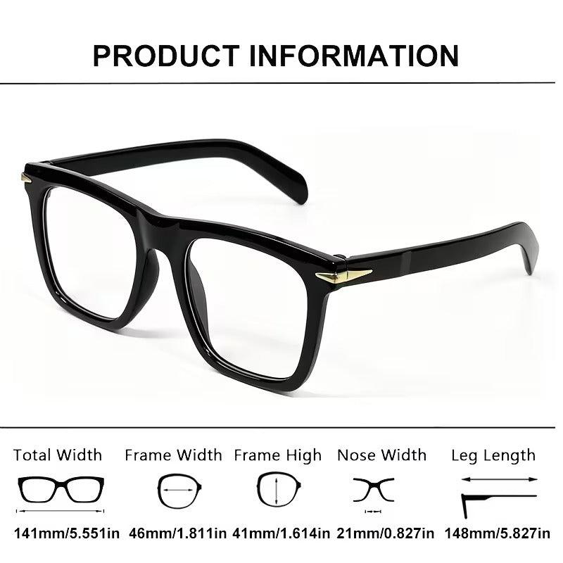 Black Retro Square Full-Rim Fashion Glasses for Men and Women