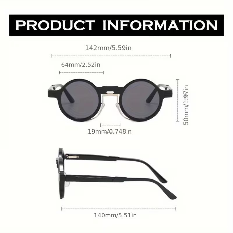 Round Retro Flat Lens Glasses for Men & Women | Vintage Black Fashion Eyewear