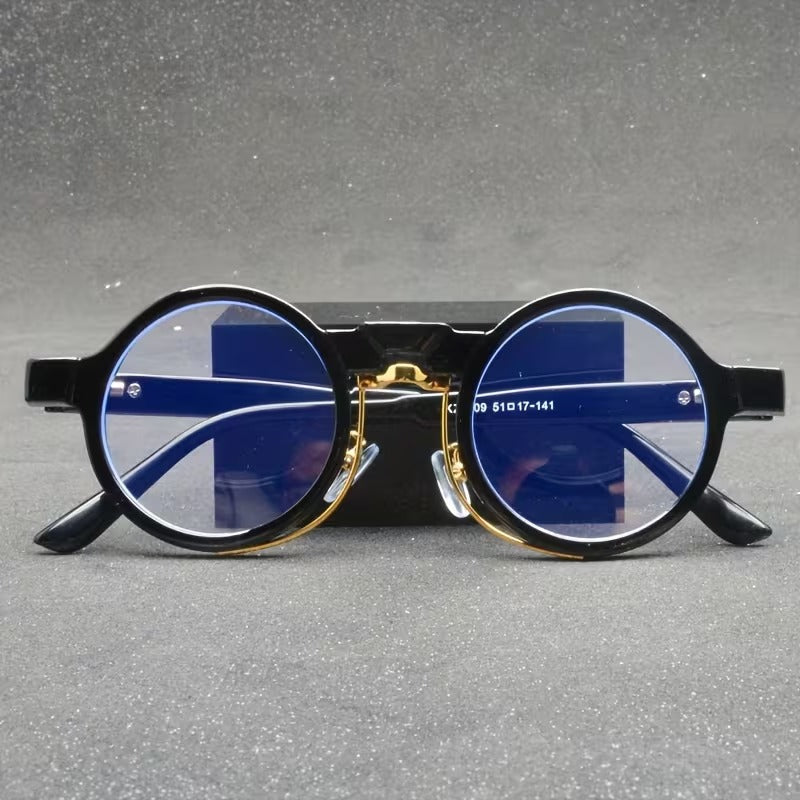 Round Retro Flat Lens Glasses for Men & Women | Vintage Black Fashion Eyewear