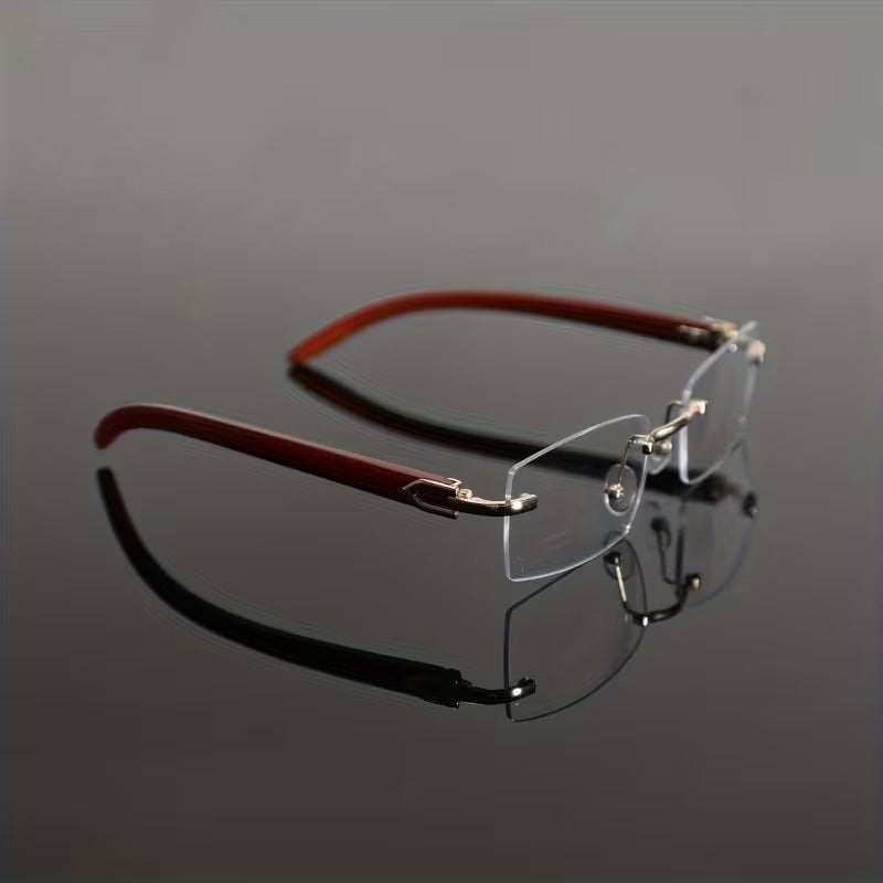 Rimless Rectangular Glasses for Men & Women | Gold & Brown
