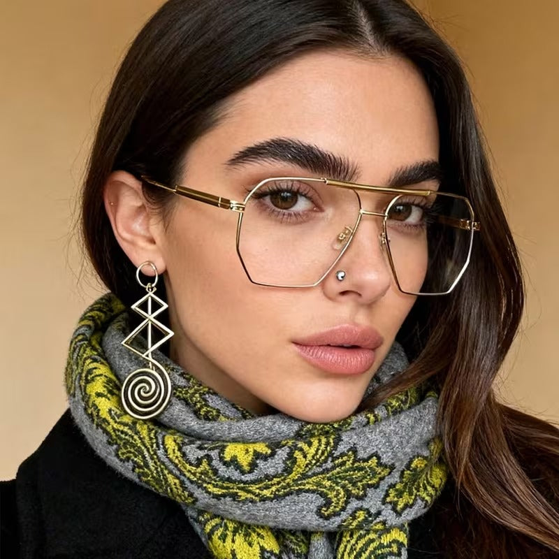 Vintage Square Double Bridge Gold Glasses | Clear Fashion Eyewear