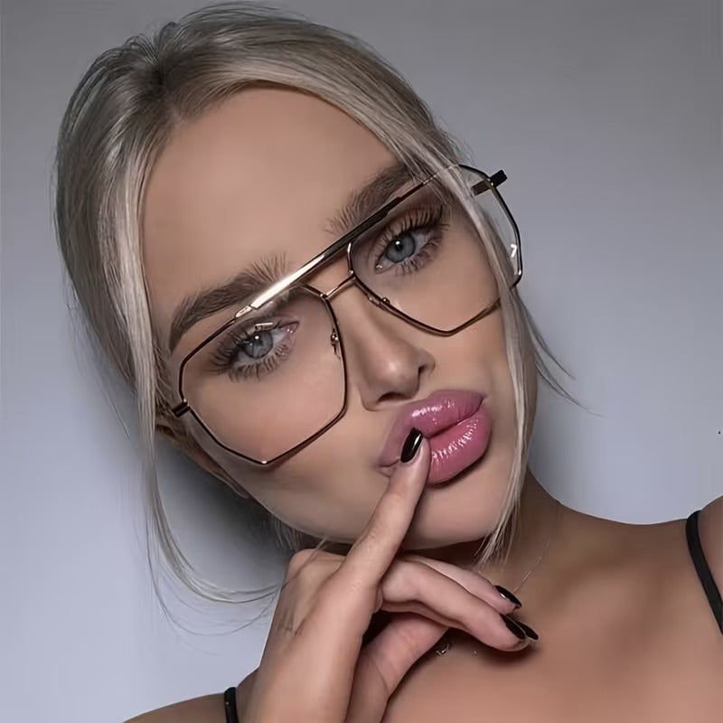 Oversized Gold Geometric Metal Eyeglass Frame for Men & Women