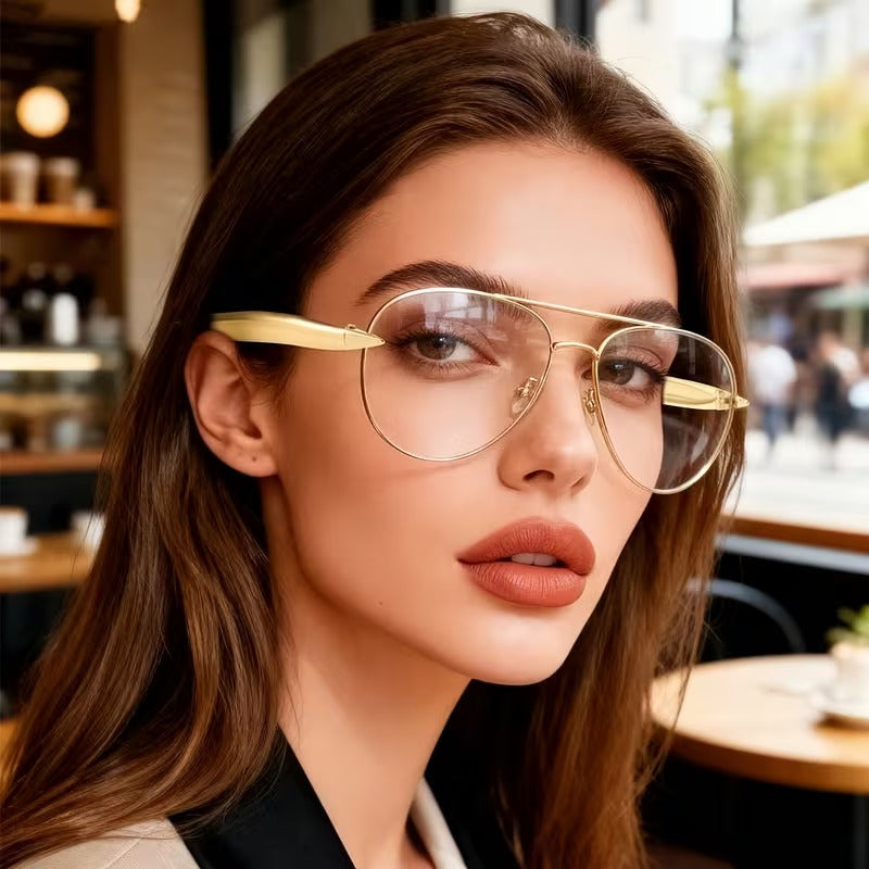 Premium Gold Aviator Eyeglass Frame for Men & Women | Oversized Metal Optical Glasses