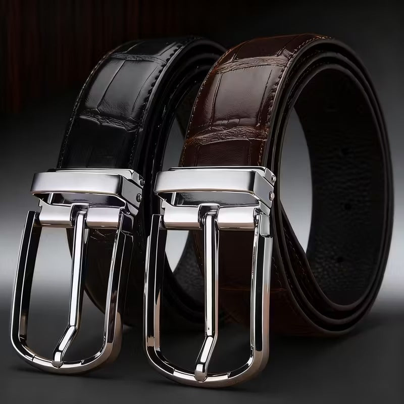 Men’s Croc Textured Leather Belt – Premium Alloy Pin Buckle Formal & Casual Belt
