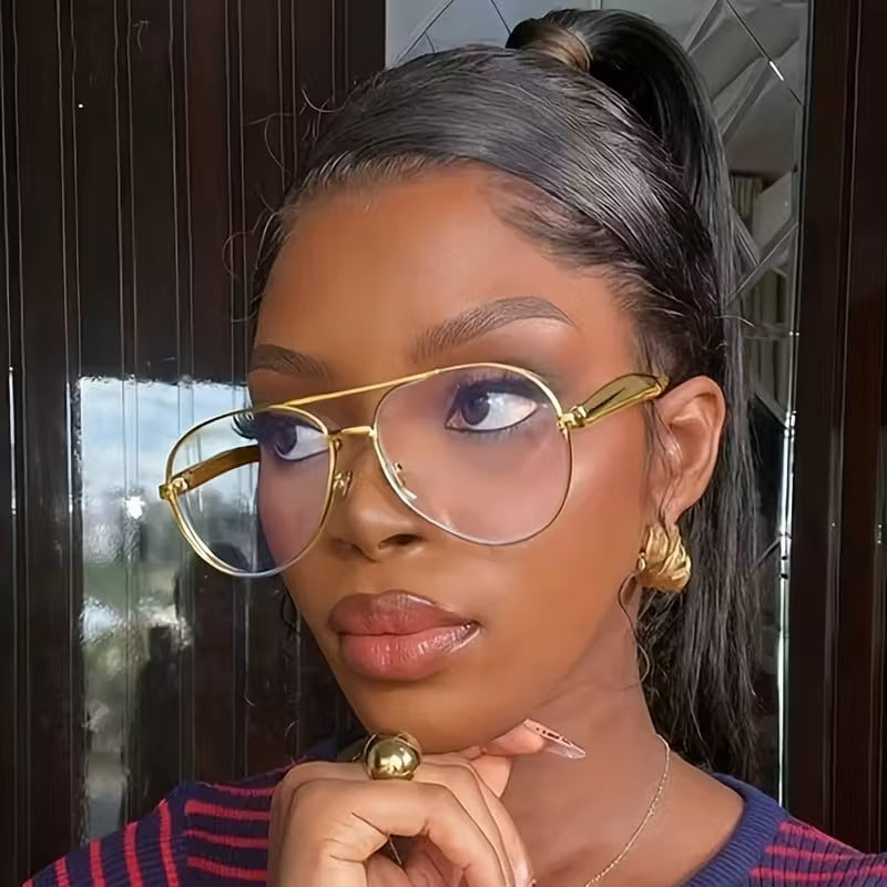 Premium Gold Aviator Eyeglass Frame for Men & Women | Oversized Metal Optical Glasses