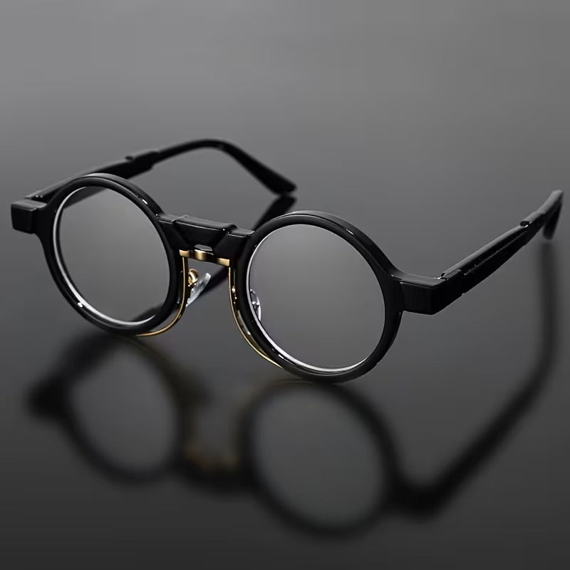 Round Retro Flat Lens Glasses for Men & Women | Vintage Black Fashion Eyewear