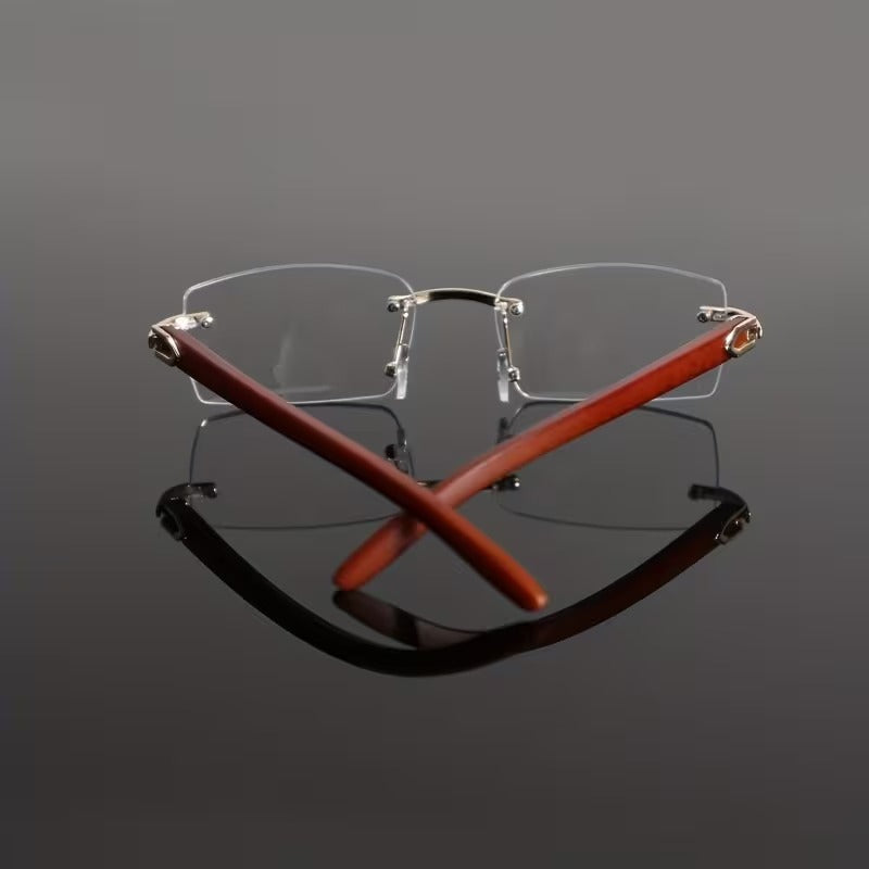 Rimless Rectangular Glasses for Men & Women | Gold & Brown