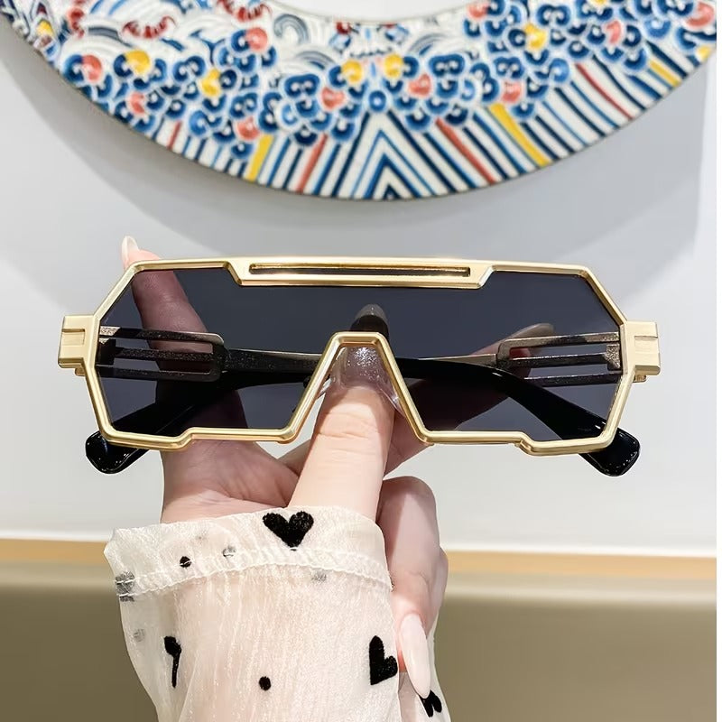 Geometric One-Piece Lens Sunglasses for Men and Women | Gold Fashion Shades