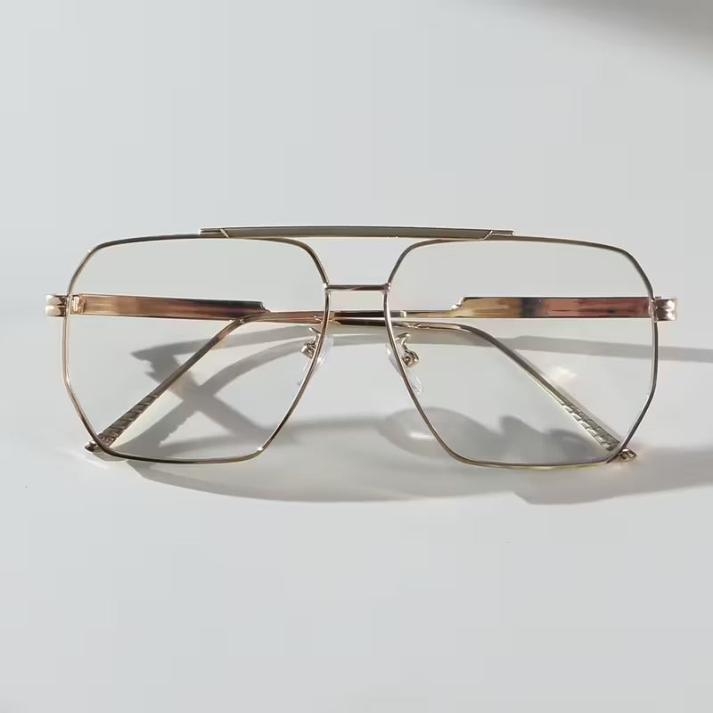 Oversized Gold Geometric Metal Eyeglass Frame for Men & Women
