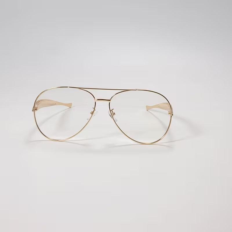 Premium Gold Aviator Eyeglass Frame for Men & Women | Oversized Metal Optical Glasses