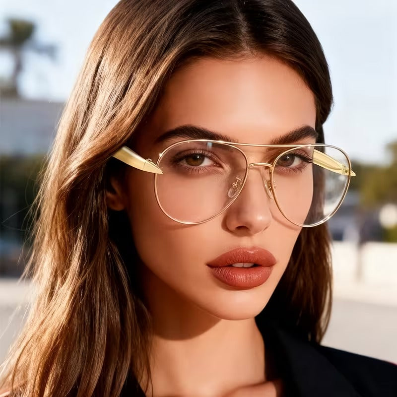 Premium Gold Aviator Eyeglass Frame for Men & Women | Oversized Metal Optical Glasses