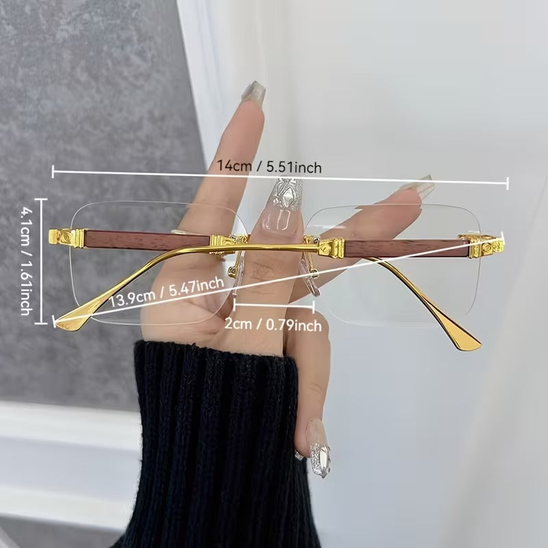 Premium Gold Metal Frame with Wooden Temples Square Eyeglasses for Men & Women
