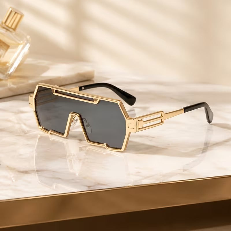 Geometric One-Piece Lens Sunglasses for Men and Women | Gold Fashion Shades