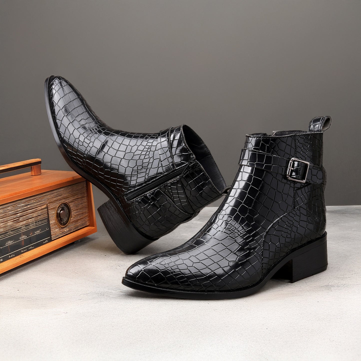 JonasParamount Men’s Black High Ankle Block Heel Boots