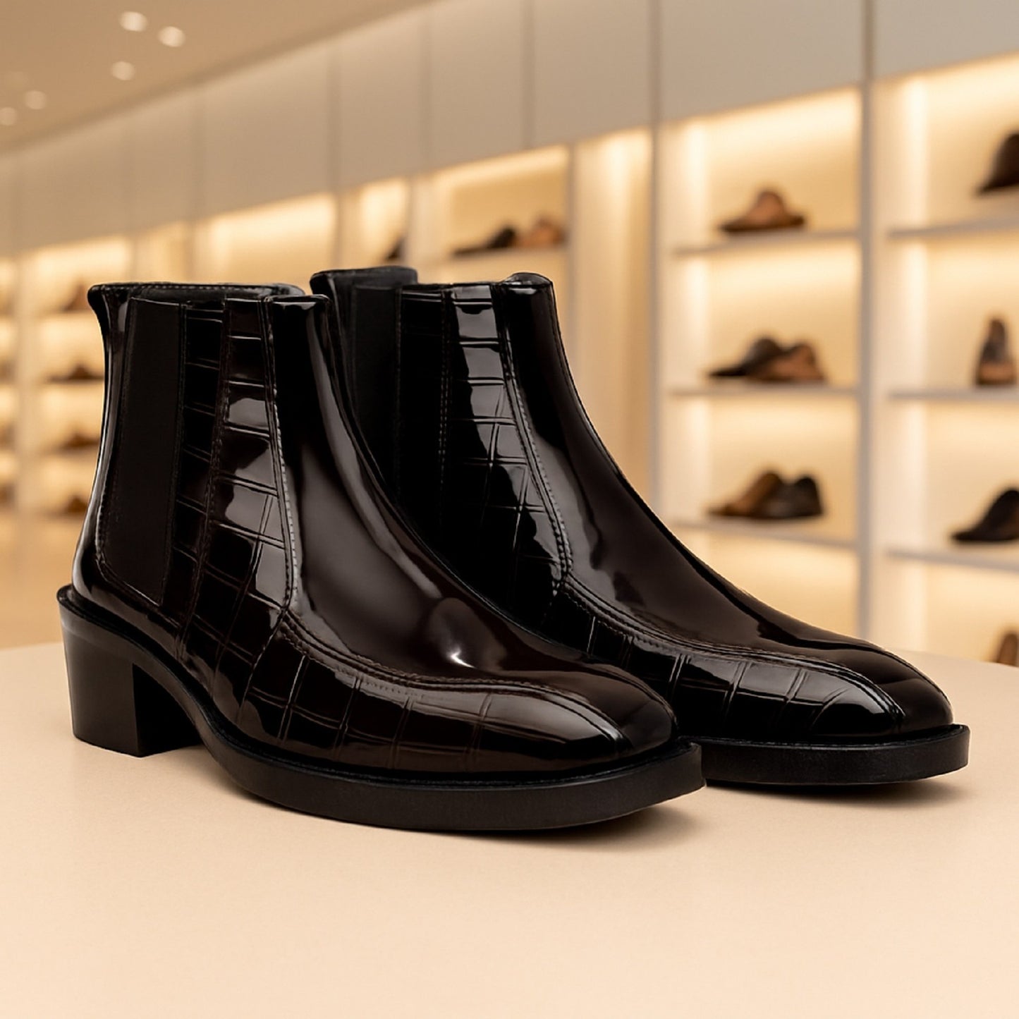 JonasParamount Black Semi-Formal Croc Texture Chelsea Boots