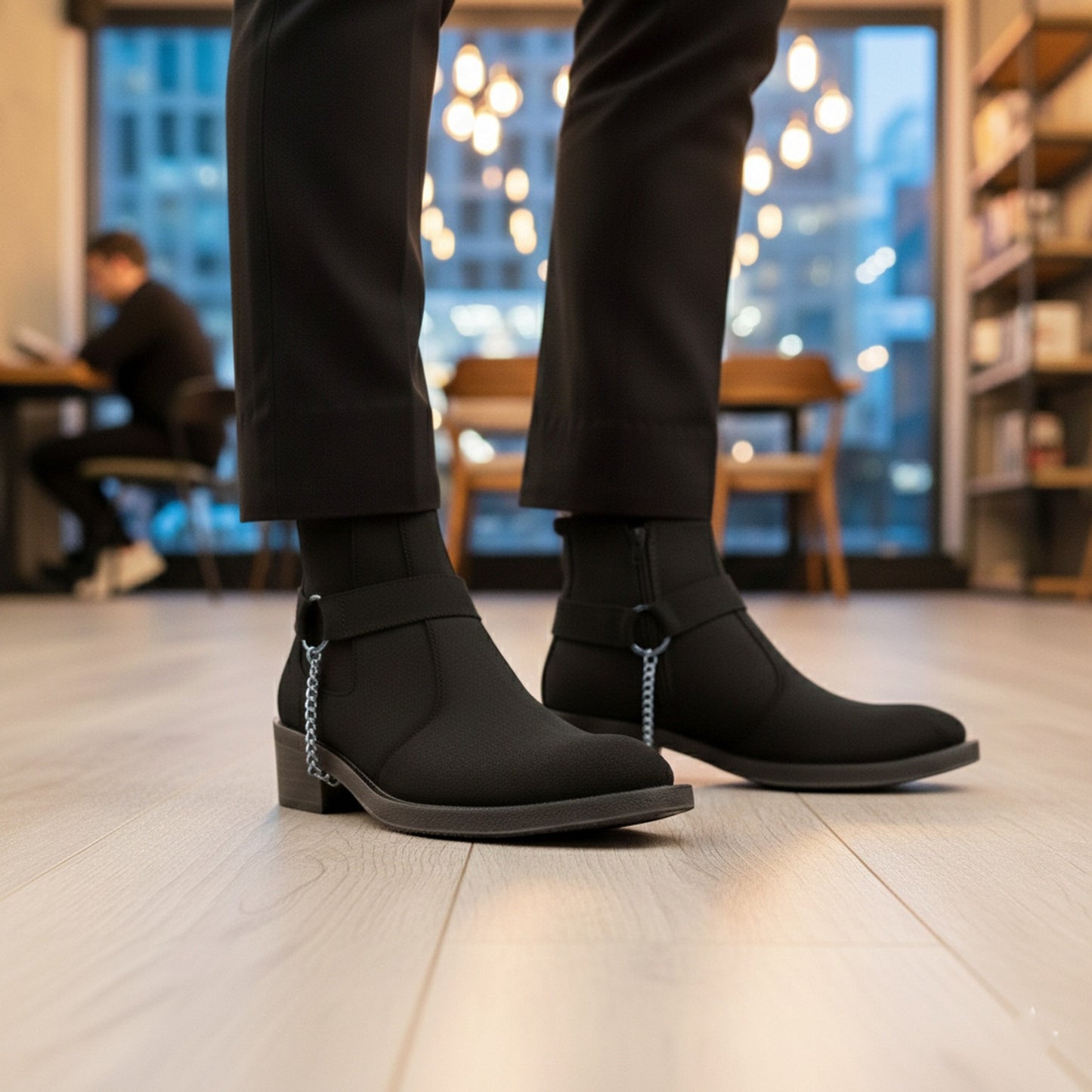 JonasParamount Men’s Black Chelsea Boots with Chain Detail