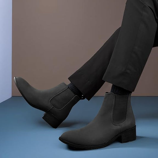 Men’s Pointed Toe 1.8 Inch Height Increasing Faux Leather Slip-On Casual & Formal Boots